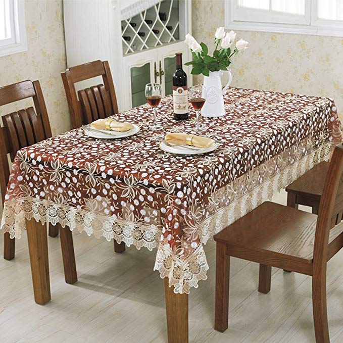 Beige Lace Tablecloth Embroidered Dandelion Table Cover 70 By 108 Inch, Burgundy