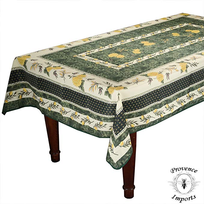 Menton Green Rectangular French Provencal Polyester Tablecloth 59x94