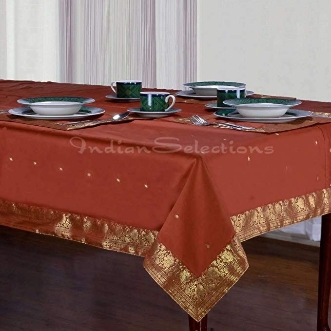 Rust - Handmade Sari Oblong Tablecloth (India) - 60 x 144