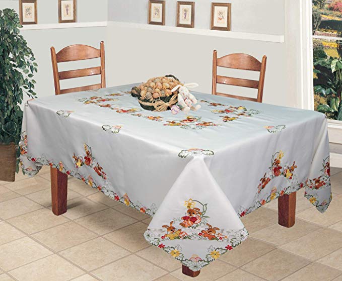 Creative Linens Spring Embroidered Easter Bunny Egg Floral Tablecloth 70x104