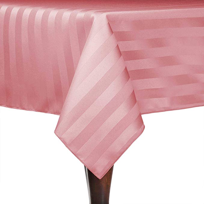 Ultimate Textile -2 Pack- Satin-Stripe 60 x 144-Inch Rectangular Tablecloth, Dusty Rose Pink