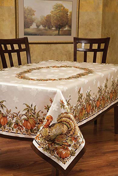 Benson Mills Turkey Festivities Engineered Border Tablecloth, 60 by 120-Inch