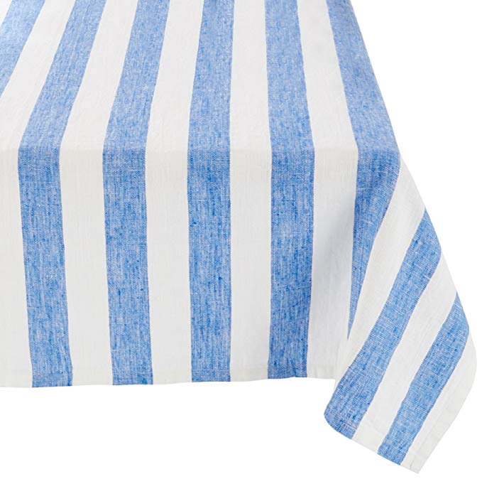 LinenMe Philippe Tablecloth, 52 x 126, Blue/Off-White