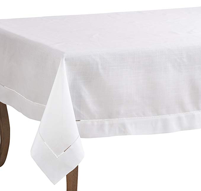 SARO LIFESTYLE 6300.W70120B Rochester Collection Tablecloth with Hemstitched Border, White, 70