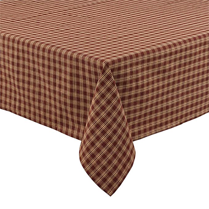 Sturbridge Table Cloth 60x84 Wine Tan Plaid Country Primitive Home Kitchen Décor