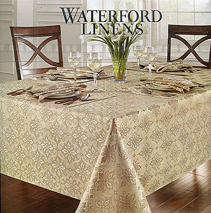 Waterford Linens Cristina Silver/Gold Tablecloth, 70-by-84 Inch Oblong Rectangular