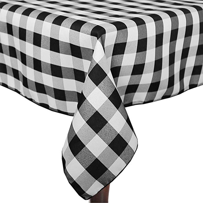 Ultimate Textile -10 Pack- 60 x 108-Inch Rectangular Polyester Gingham Checkered Tablecloth, Black and White