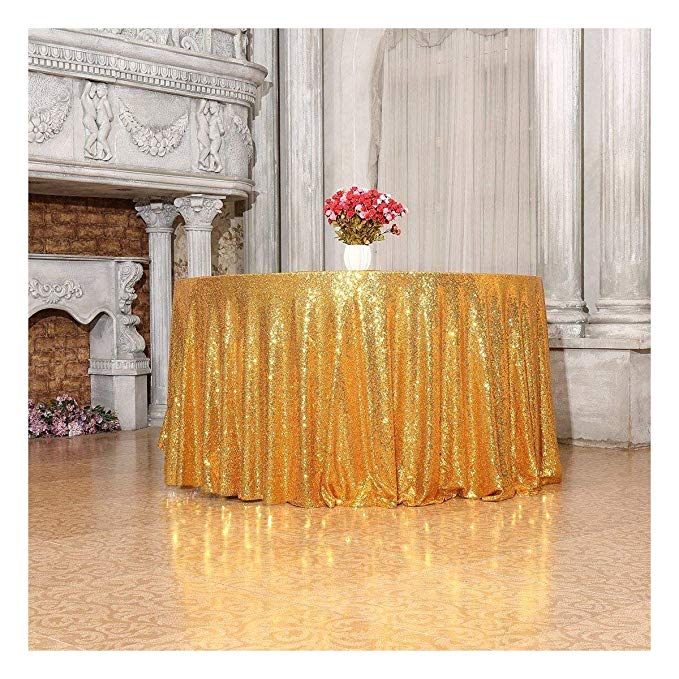 3E Home 120-Inch Round Sequin TableCloth for Party Cake Dessert Table Exhibition Events, Gold