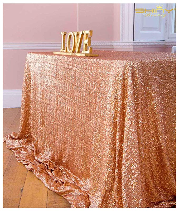 Rose Gold Sequin Tablecloth, Wholesale Wedding Beautiful Rose Gold Sequin Table Cloth/Overlay /Cover (90''156'')