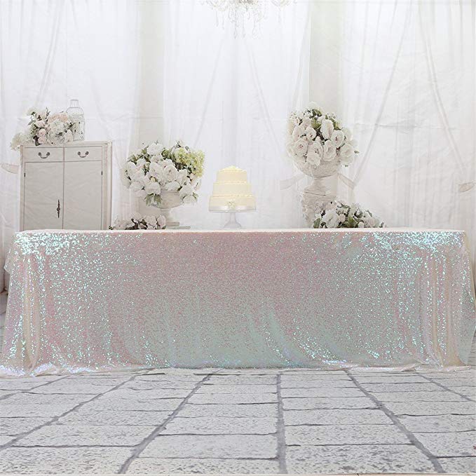 Eternal Beauty 90'' X 156'' Iridescence Sequin Tablecloth Wedding Banquet Party Rectangle Table Cover