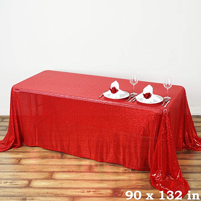 Efavormart 90x132 Wholesale Red Sparkly Sequin Rectangle Tablecloth for Banquet Wedding Party Home Decor