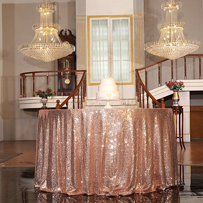 PartyDelight Rose Gold Sequin Tablecloth Round 120