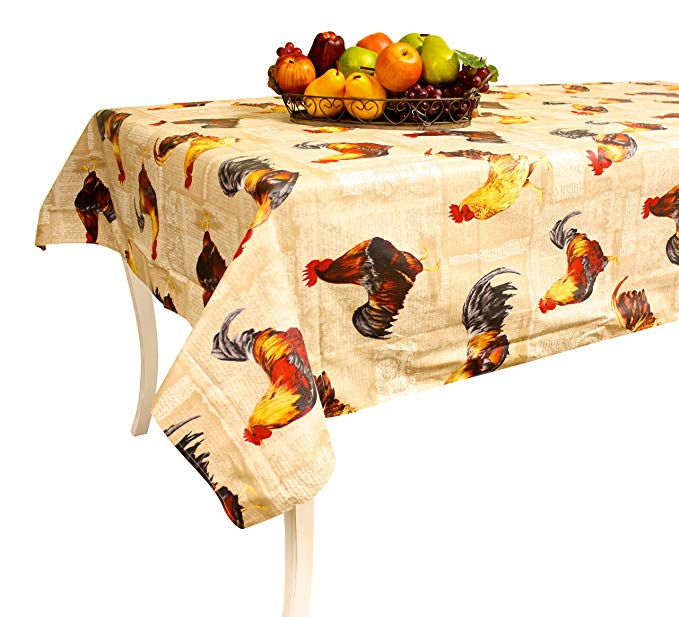 French Tablecloth - Rooster - Beige- 100% Coated Cotton - Square 63