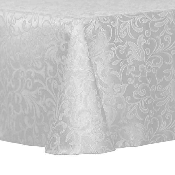 Ultimate Textile -2 Pack- Damask Somerset 60 x 102-Inch Oval Tablecloth - Home Dining Collection - Scroll Jacquard Design, White