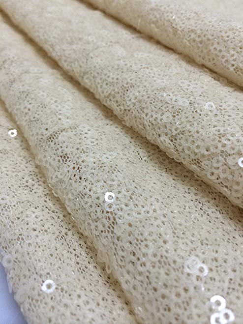 ShinyBeauty Ivory Sequin Fabric-By The Yard (60 Feet 20 Yards)