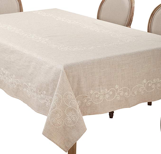 SARO LIFESTYLE Embroidered Swirl Design Linen Blend Tablecloth/001.N67120B, 67