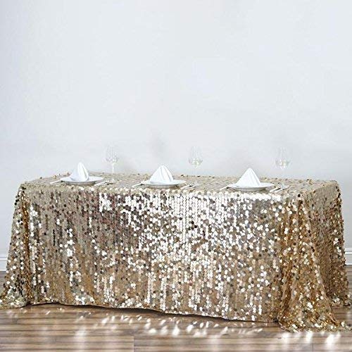 Efavormart 90X132 Champagne Premium Big Payette Sparkly Sequin Rectangle Tablecloth for Wedding Banquet Party Kitchen Dining