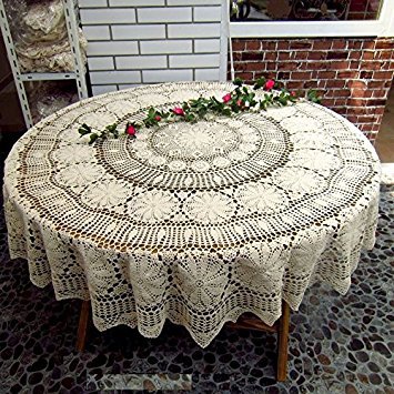 FADFAY Handmade Crochet Round Cotton Tablecloth Beige Table Doily 63