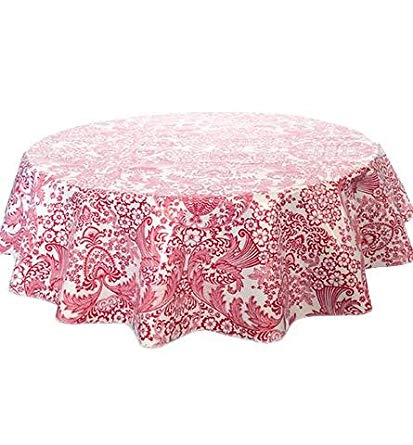 Round Freckled Sage Oilcloth Tablecloth in Toile Red - You Pick the Size!