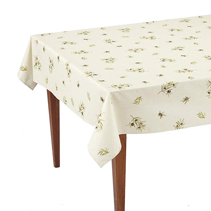 Occitan Imports Clos des Oliviers Ecru All Over Rectangular French Tablecloth, Coated Cotton, 61 x 118 (8-10 People)