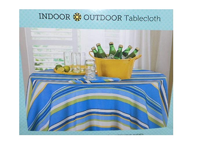 Arlee Indoor Outdoor Umbrella Tablecloth (Stripe Cobalt, Round 70”)