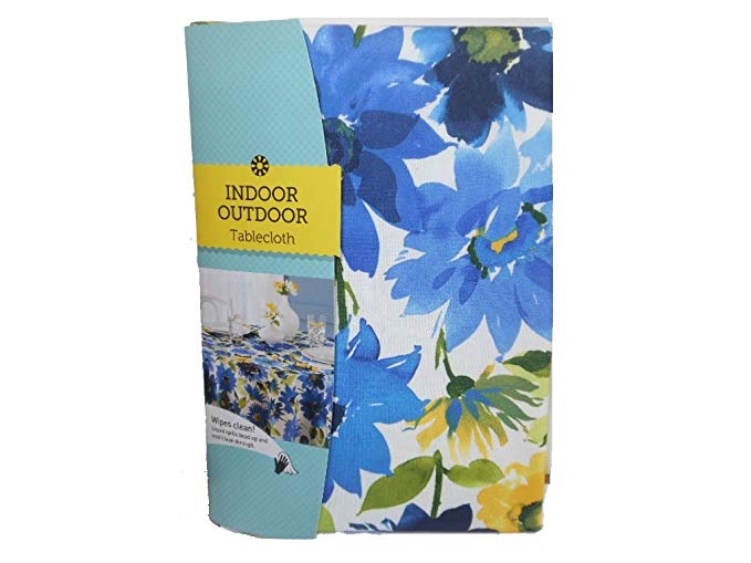 Arlee Indoor Outdoor Tablecloth (Veranda Cobalt, Oblong 60” x 84”)