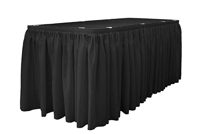 LA Linen 17-Foot Long by 29-Inch High Polyester Poplin Table Skirt / with 10 Large Clips / Black