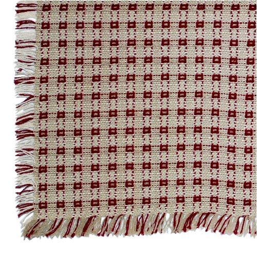 62 x 108 (Rectangle) Homespun Tablecloth, Hand Loomed, 100% Cotton, Stone/Cranberry