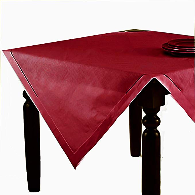 Occasion Gallery Burgundy Handmade Classic Hemstitch Tablecloth, 90