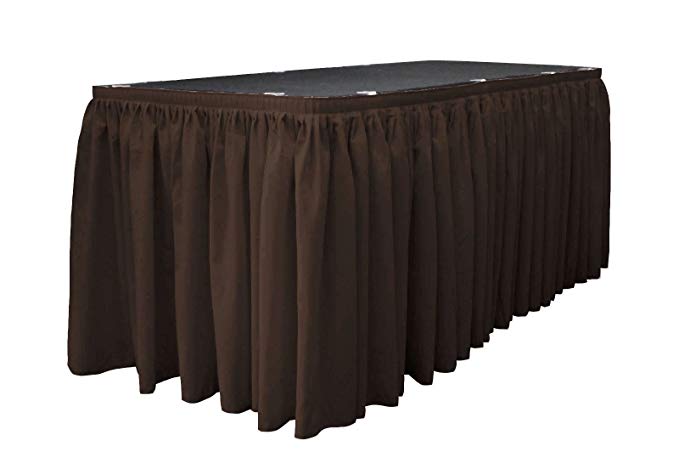 LA Linen Oversized Polyester Poplin Table Skirt 30-Foot 29-Inch Long 15 L-Clips, Brown