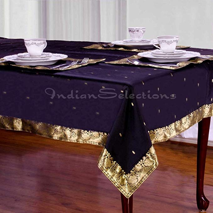 Black - Handmade Sari Oblong Tablecloth (India) - 60 x 120