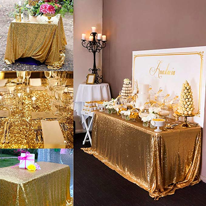 B-COOL Gold Rectangle Sequin Tablecloth 90