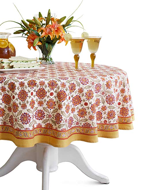Saffron Marigold Orange Blossom ~ Persian Mediterranean Floral Round Tablecloth 90 Round
