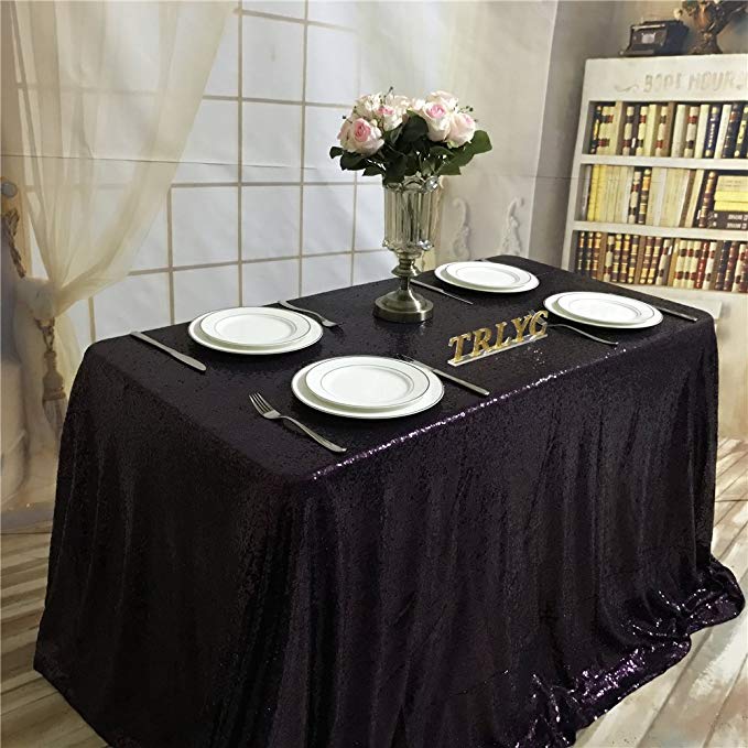 ShiDianYi TRLYC 90x196-Inch Christmas Purple Sequin Tablecloth for Wedding Party Banquet