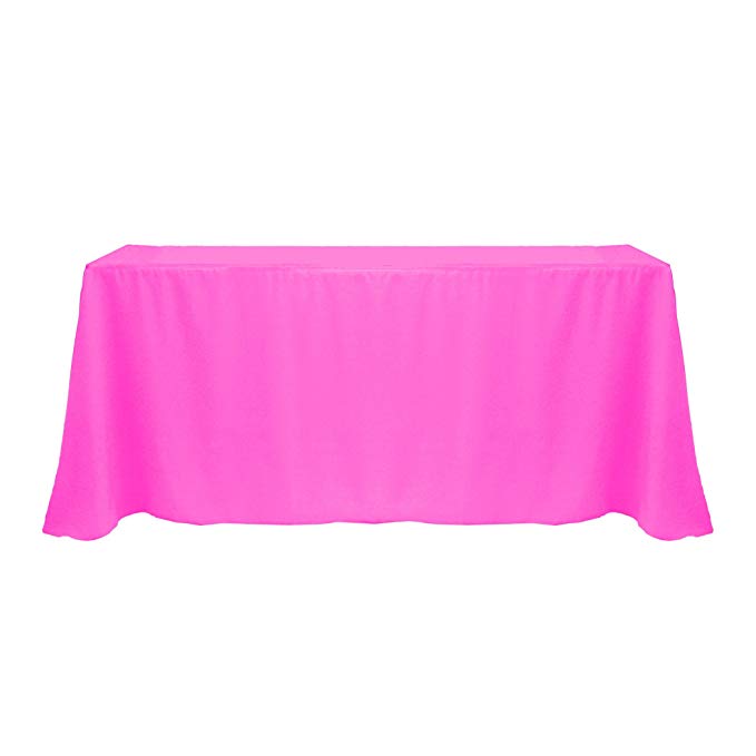 Ultimate Textile -5 Pack- 90 x 132-Inch Rectangular Polyester Linen Tablecloth with Rounded Corners, Neon Pink