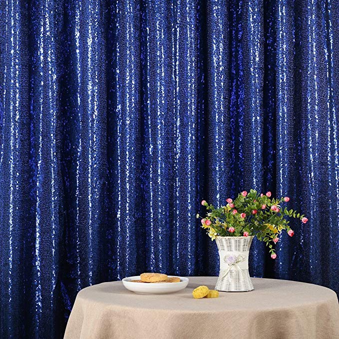 3E Home Sequin Backdrop Curtain Photography Video Background for Wedding Brithday Party Baby Bridal Shower - 10Ft x 10Ft, Dark Blue