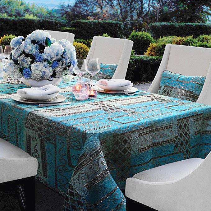 Artbisons Table Cloth Blue Abstract 80x55 Handmade Thickly Soft Luxury Table Cover