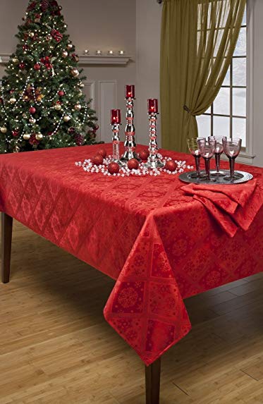 Benson Mills Snowflake Damask Red Tablecloth, 60-Inch by 104-Inch