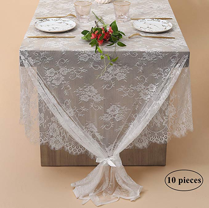 QueenDream 10-Pack White Lace Tablecloth Kitchen Tablecloths for Rectangle Tables Size 60X120 Inches for Party Banquet Dining Wedding Decorations