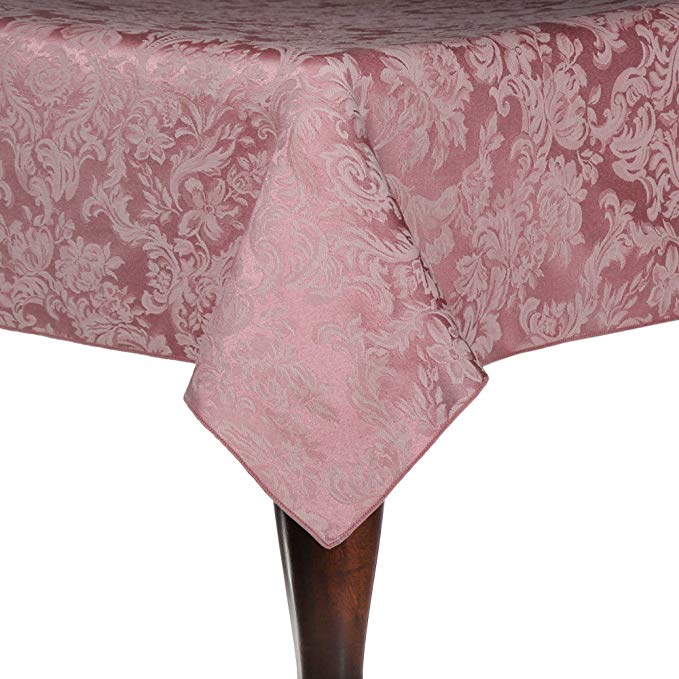 Ultimate Textile -2 Pack- Damask Miranda 60 x 84-Inch Oval Tablecloth - Home Dining Collection - Floral Leaf Two-Tone Jacquard Design, English Rose Pink