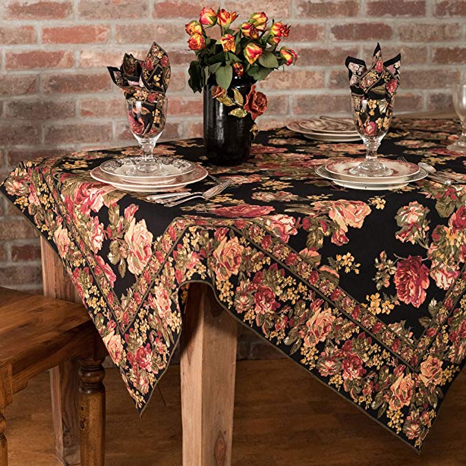 April Cornell Black Victorian Rose Tablecloth - 60