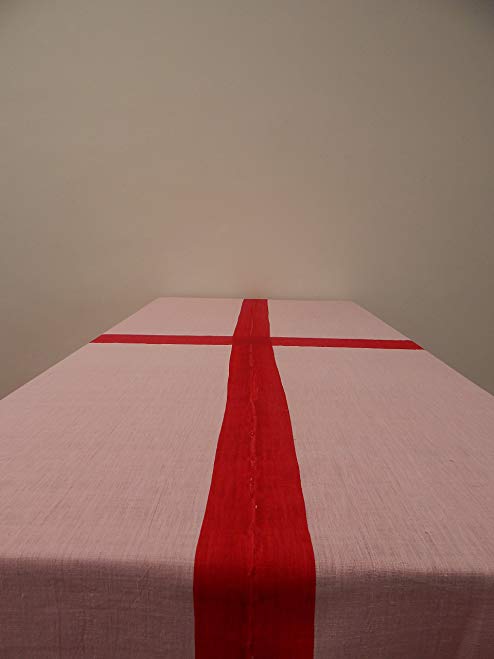 Gitika Goyal Home Cotton Khadi Red Screen Printed Tablecloth with Border Design, Pink, 72'' x 108