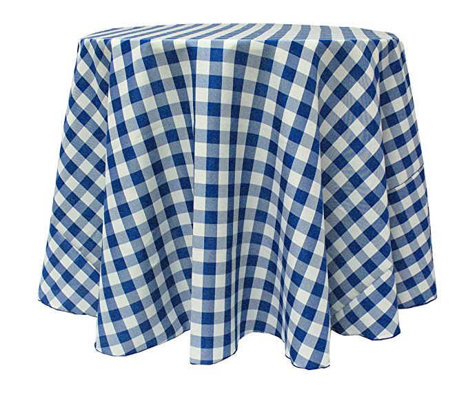 Ultimate Textile -10 Pack- 72-Inch Round Polyester Gingham Checkered Tablecloth, Royal and White