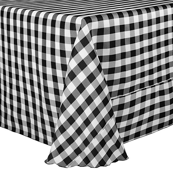 Ultimate Textile -2 Pack- 72 x 120-Inch Oval Polyester Gingham Checkered Tablecloth, Black and White