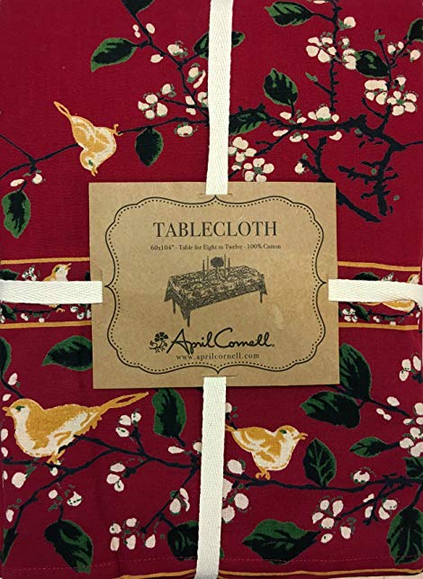 April Cornell Red Holiday Christmas Songbird Tablecloth - 60