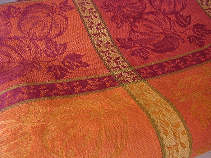 tc-d102 Spiced Pumpkin Harvest Block Jacquard 60 x 102 Tablecloth 100% Cotton.