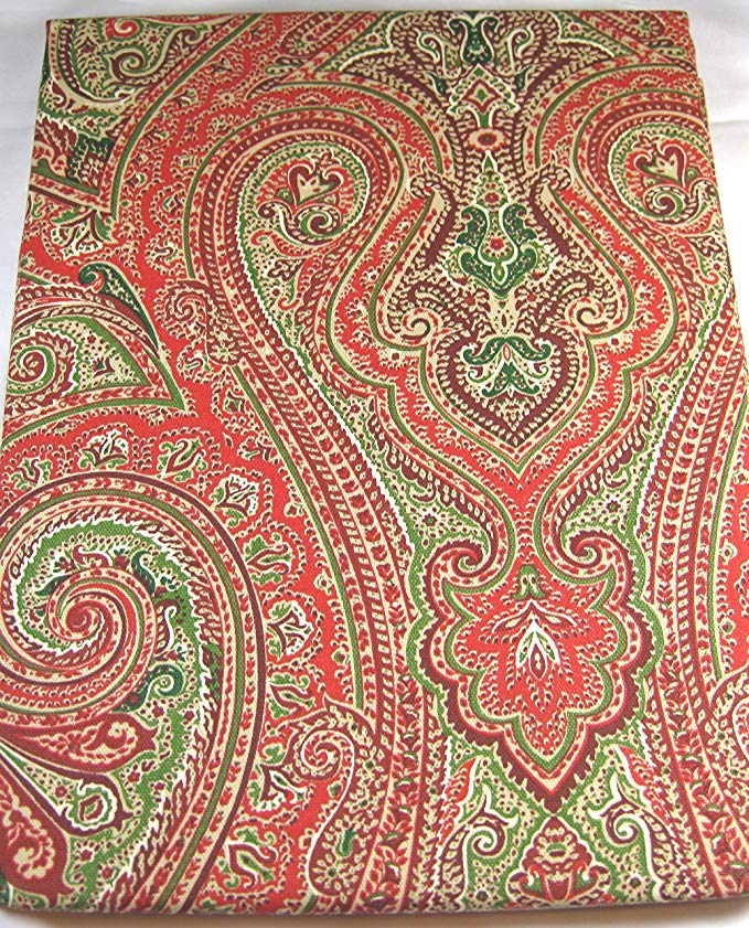 Ralph Lauren Fenton Paisley Red Green Cotton Tablecloth, 60-by-84 Inch Oblong Rectangular