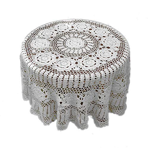 KEPSWET Cotton Handmade Crochet Lace Round Tablecloth Doilies Wedding Furniture Decor Table Overlay (62
