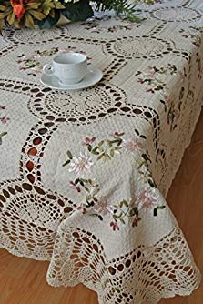 Tasleffa Lux Home Fashion 100% Cotton Hand-made Crochet Lace Ribbon Embroidered Linen Tablecloth:68