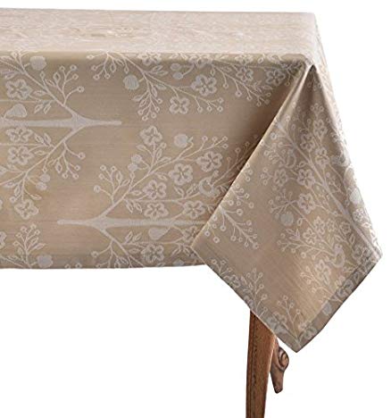 Mahogany Tree of Life, Taupe Jacquard, Rectangle Tablecloth, 100Percent Cotton, 60-Inch x 120-Inch